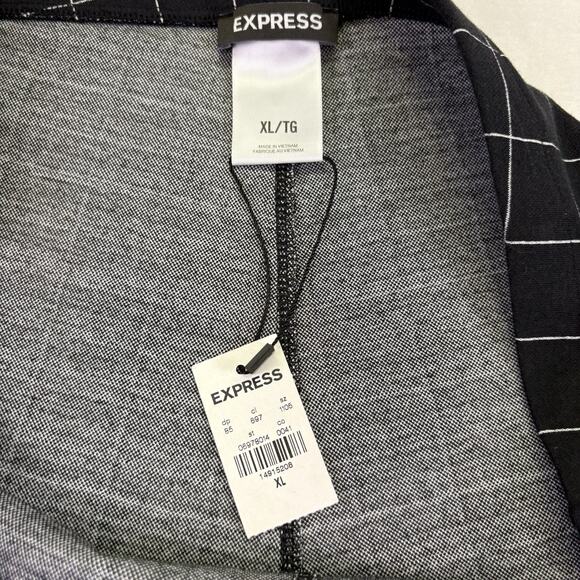 Express High Rise Ankle Pull On Ponte Knit Pants Black Window Pane Plaid Size XL - Picture 3 of 7